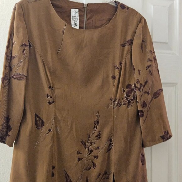 Pari passu Mustard brown fall midi Floral sheer sleeve Embroider Boho dress L - Picture 12 of 12